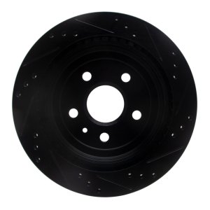 Cadillac CTS Brake Rotor (1) - Rear Left - R1 Concepts - Drilled & Slotted - Black - `08-`19